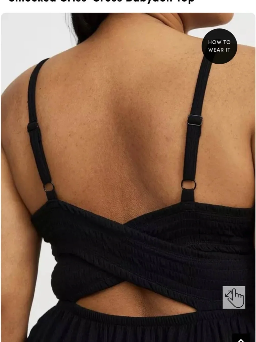 torrid NWT Deep Black Ribbed Babydoll Smocked Criss cross back tank - Picture 6 of 8
